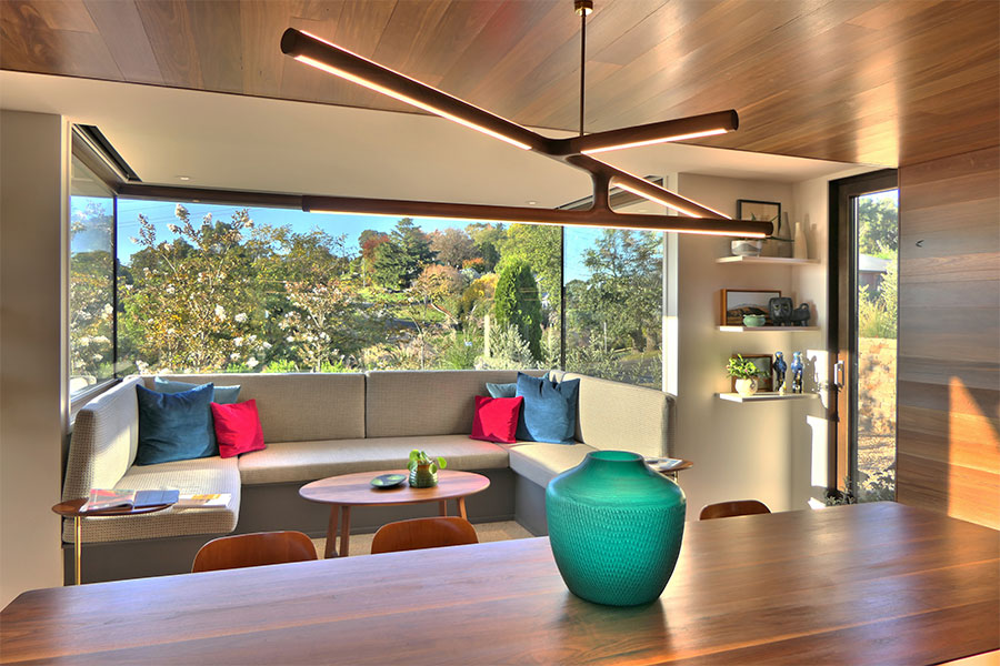 Bay window where glass meets glass