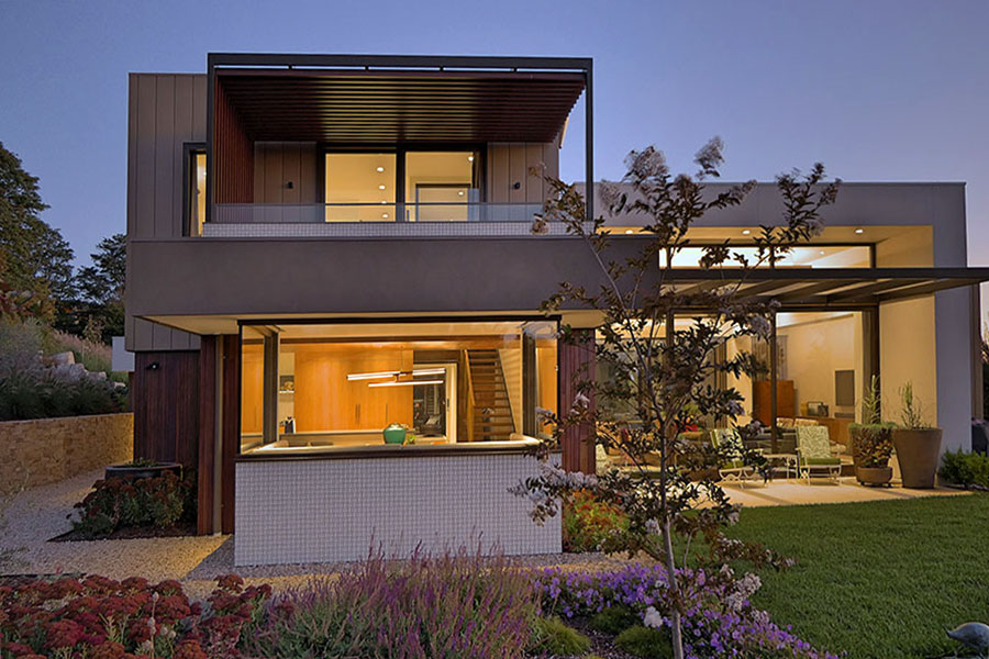 Various doors and windows including modern bay window